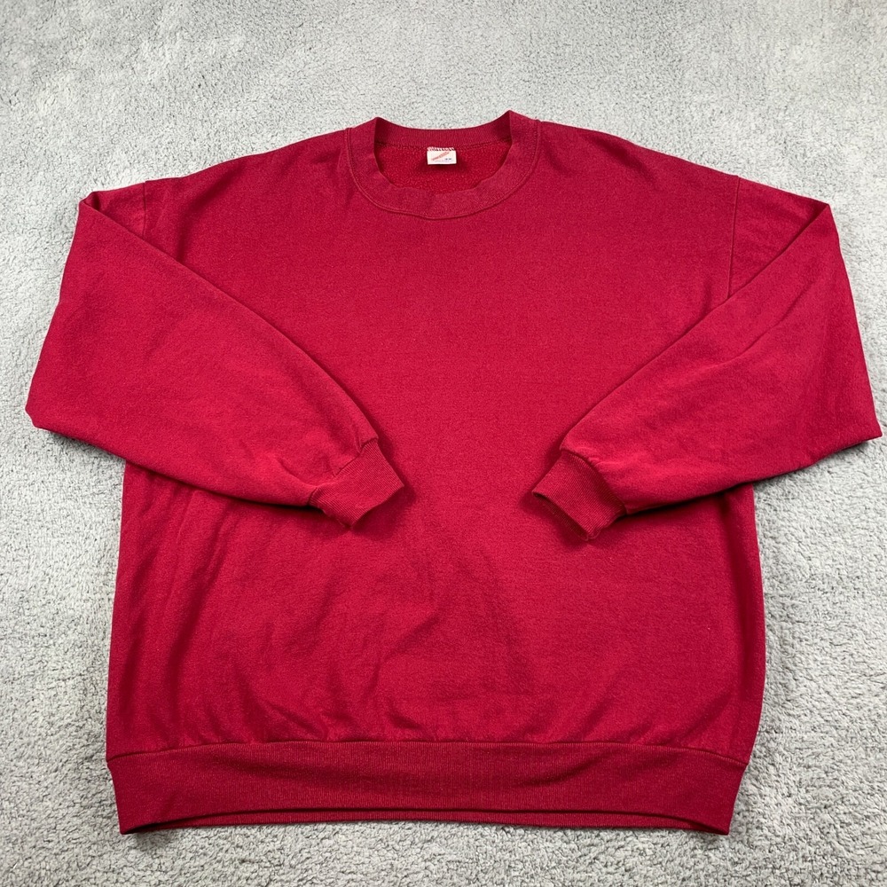 Jerzees Vintage Sweatshirt Mens 2XL Red Blank Crewneck Fleece Made In USA 50/50